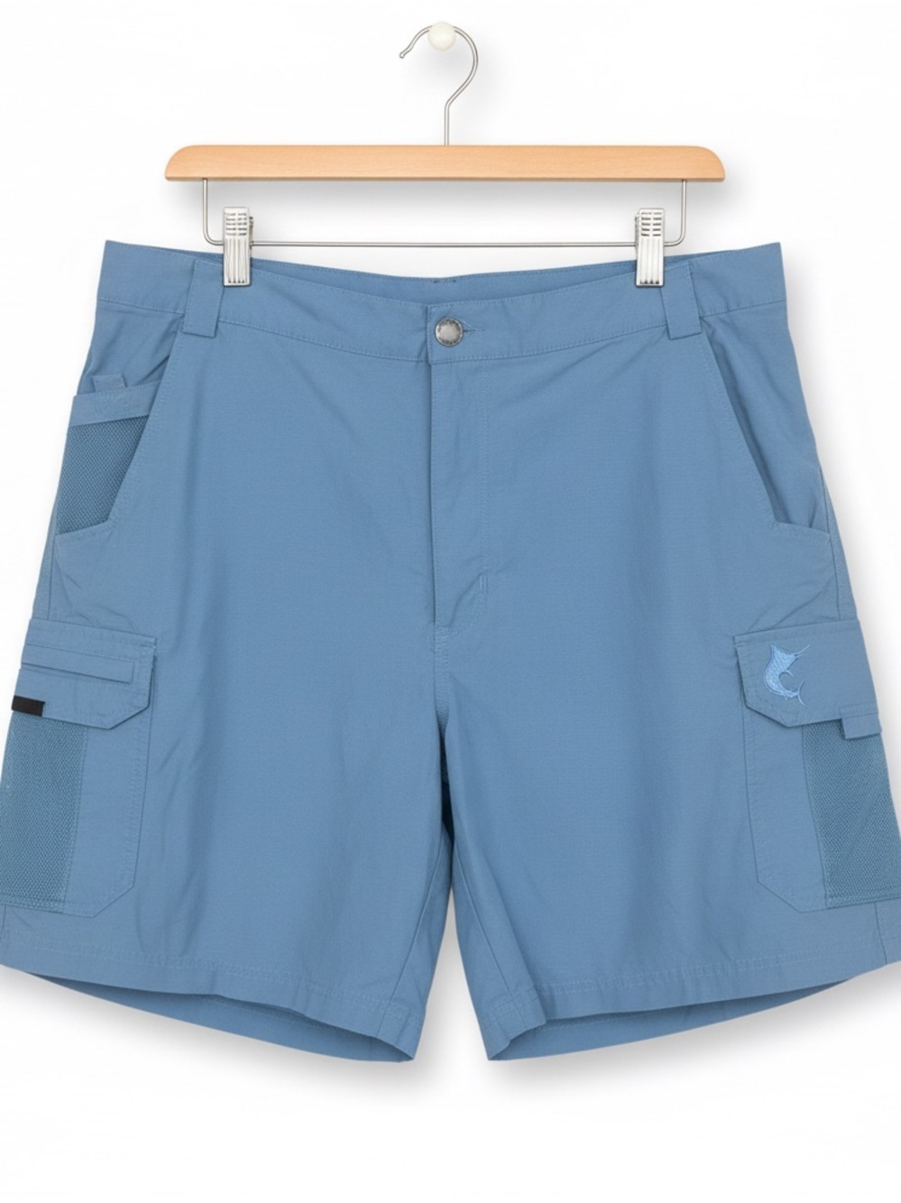 Reel Legends Mens Large Fishing Cargo Shorts Blue Performance Nylon Mesh Pockets